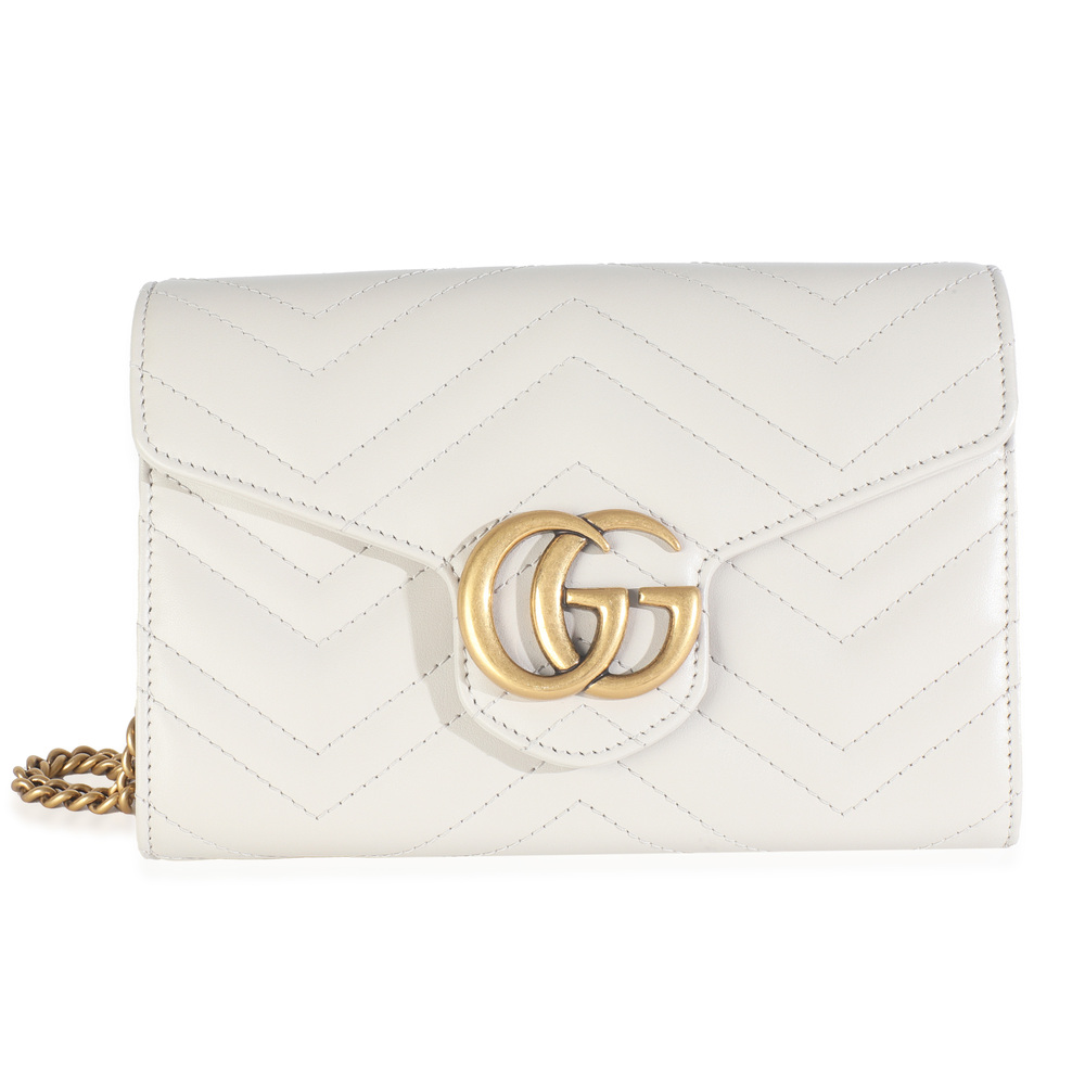 Gucci Grey Calfskin Matelasse GG Marmont Chain Wallet